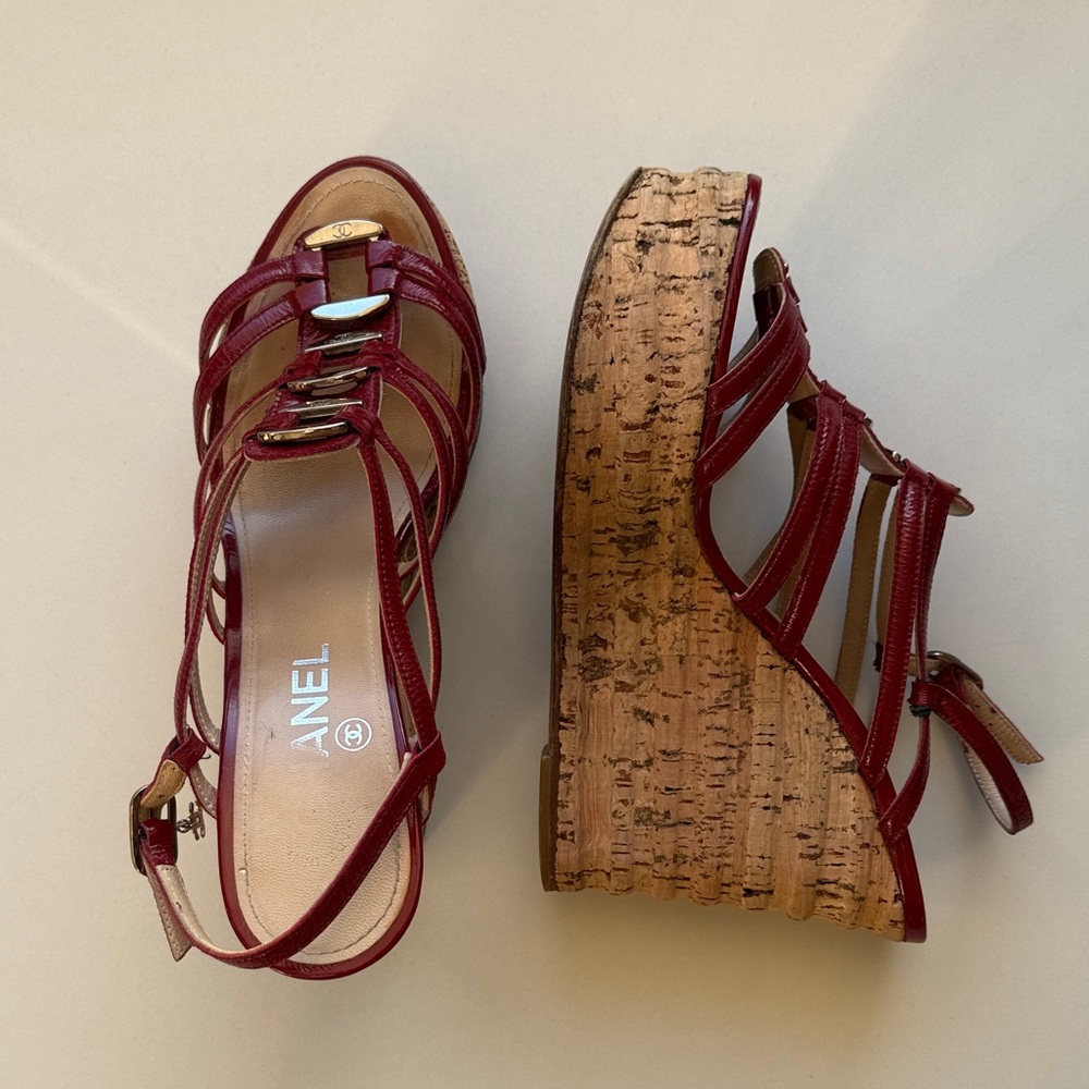 CHANEL Women's Burgundy Strappy Sandals Espadrilles - Picture 5 of 14